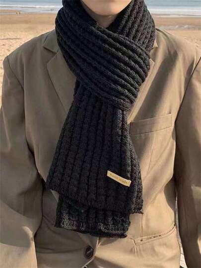 1pc Vintage Solid Color Knitted Warm Scarf - Soft & Warm Long Winter Scarf, Outdoor Fashion Windproof Solid Color Design, Hand Washable 100% Acrylic No Feather, Winter Scarf, Fashionable Windproof, Classic Scarf Style, Elastic Neck Accessory