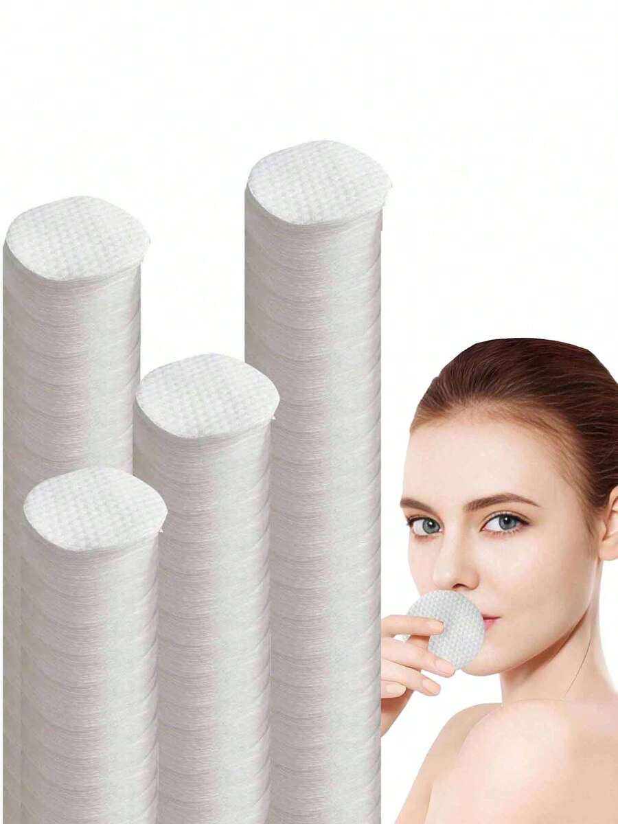 300片椭圆形清洁垫，适合面部使用，高品质卸妆垫，低过敏性无绒圆形，适合所有肤质，一次性美容湿巾，无纺布洁面巾 - 彩色 - 查看 1