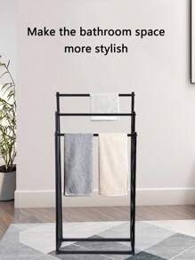 1pc Free Standing Towel Rack, 3 Tier Alloy Steel Stand, Blanket Drying And Display Rack For Oversized Bath Towels Bathroom Accessories, Next To Tub Or Shower (Black Or White)
