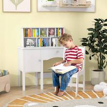 Children's Desk With Chair, Desk Set With Drawer, Storage Compartments & Cupboard, Children's Seating Group, Student Desk For Children From 3 Years, For Children's Room Playroom Kindergarten - 白色 - 查看 9