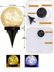 1 件太阳能裂纹玻璃球路灯户外装饰，桩式花园走道灯带自动开/关，防水 LED 适用于庭院小路