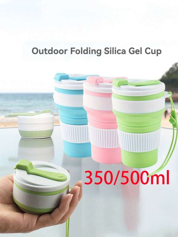 350ML Silikon Faltbare Tasse zusammenklappbare Tasse mit Deckel Kaffee Reisen Outdoor Outfitbare Wasser Trinken Teetassen, wiederverwendbare tragbare Kaffeetasse