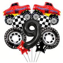9pcs 40inch Black Large Digital Balloon Package Pickup Truck Racing Car Birthday Themed Balloon Scene Decoration