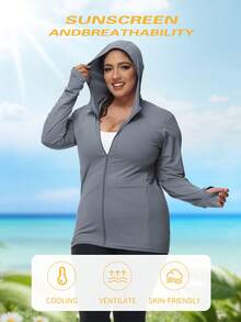 Women's Sun Protection Jacket Hooded Lightweight Long Sleeve Sun Shirt For Hiking Running Outdoor Plus Size Sunscreen Jacket - Dark Grey - View 2