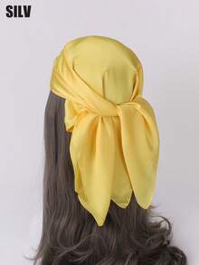 1pc Solid Color 70cm Faux Silk Printed Bandana Scarf, Minimalist Headscarf, Fashion Square Scarf, Elegant Neckerchief, Orange/Green/Red, Suitable For Halloween Costume, Headband, Gift Or Performance Scarf For Dress - 70 Satin - View 13