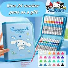 Sanrio 24 Stücke Sanrio Kuromi, Melody und Cinnamoroll Acryl Farbstift Aufbewahrungsbox - vielseitig einsetzbar, Marker und Stift Organizer, geben Sie 24 Markern als Geschenk. Ideal für Künstler und Studenten, Schüler Schreibwaren Organisator. Lustiges Design | Robuster Reißverschluss, Stift Aufbewahrung Organisator, Geschenke für den Schulanfang