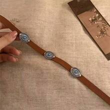 1 chiếc vòng cổ cổ điển Châu Âu và Mỹ, mặt kim loại hình hoa, màu ngọc lam, nhung Hàn Quốc, vòng cổ choker, vòng cổ Bohemian - màu nâu - Xem 2