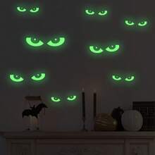 8 pares de adhesivos fluorescentes removibles para pared y ventana con ojos de Halloween que brillan en el alambrado Pegatinas espeluznantes + Calcomanías para el hogar, escaleras, espejos y decoraciones de fiesta de Navidad - Multicolor - Ver 5
