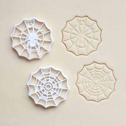 2 件万圣节饼干模具、卡通蜘蛛和蜘蛛网饼干模具和翻糖模具，适用于节日娱乐和日常家庭烘焙工具，易于塑形和脱模。