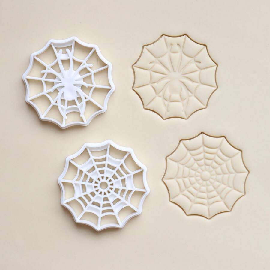 2 件万圣节饼干模具、卡通蜘蛛和蜘蛛网饼干模具和翻糖模具，适用于节日娱乐和日常家庭烘焙工具，易于塑形和脱模。