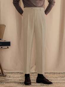 Mens Pants Wool Tweed Herringbone Vintage Dress Pant Trousers Regular Fit Suit Pants For Men - 香檳色 - 查看 3