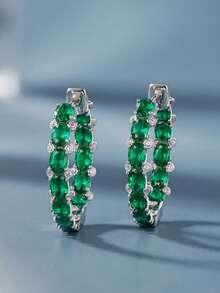 1 对漂亮方晶锆石环形耳环，适合女士结婚订婚周年派对珠宝情人节礼物 - 1# - 查看 11