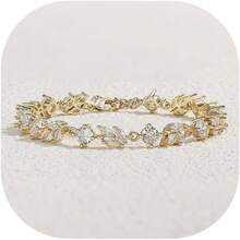 Crysdue Wedding Bridal Link Bracelet Brides Bridesmaids, Marquise Cubic Zirconia Tennis Bracelets Women Prom Jewelry - C_金色 6.69-8.27英寸 - 查看 1