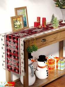 1 x bieżnik na stół z lnu świątecznego, obrus z wzorem płatka śniegu, obrus w czerwoną i czarną kratkę, dekoracja świąteczna, artykuły na imprezę świąteczną, dekoracje świąteczne, dekoracje świąteczne, dekoracje świąteczne do domu, prezenty świąteczne, - Wielokolorowe - Zobacz 4