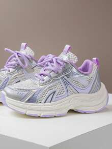 儿童运动鞋，女童时尚厚底运动鞋，男童舒适防滑运动鞋，时尚优质大童鞋 - 紫色 - 查看 2