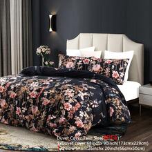 Black Floral Duvet Cover Set Full/Queen Comforter Cover Set 90"X90"Duvet Cover With Zipper Closure And 2 Pillow Shams Microfiber Soft Lightweight 3pcs Garden Farmhouse Plant Bedding Set - màu đen - Xem 4