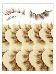 Rikuaild 5 Pairs Cartoon Style False Eyelashes, Brown, Anime Fox Eyes False Lashes, Natural Soft Brown Lashes, Transparent Band Reusable, Natural Look For Daily Makeup - Fox Eye Lashes - View 6