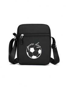 1 件迷你斜挎包，足球爱好者时尚单肩包新款黑色足球元素斜挎包休闲手机包，时尚轻巧，可调节肩带，拉链开合，适合上班、通勤、工作、约会、购物、上学、度假、户外休闲、旅行、购物等日常使用，送给朋友的生日礼物。