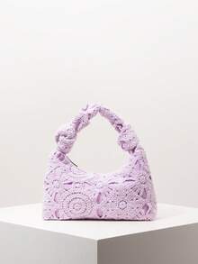 时尚女士手提包，钩针编织套装，度假理想之选，优雅女士包，旅行必备（图案随机） - 紫色 - 查看 1
