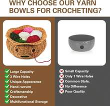 Rattan Yarn Bowl, Handmade Crochet Yarn Bowl With 6 Holes Knitting Bowl To Prevent Yarn Slipping Crochet Gifts For Crocheters Multi-Purpose Storage Basket 9.44″ X 4.33″,9002254 - Light Grey - View 5