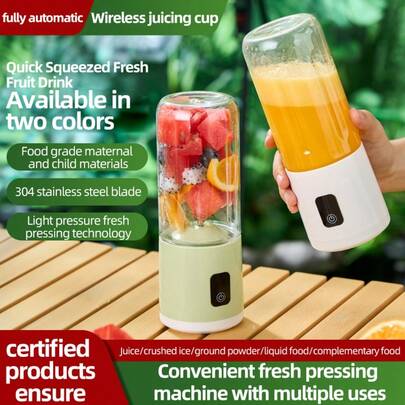 Portable Juice Blender, USB Rechargeable, With 12 Blades, 500ML Blender For Milkshakes And Smoothies, Refill Food, Crushed Ice, Stainless Steel Blades, Suitable For Outdoor And Travel