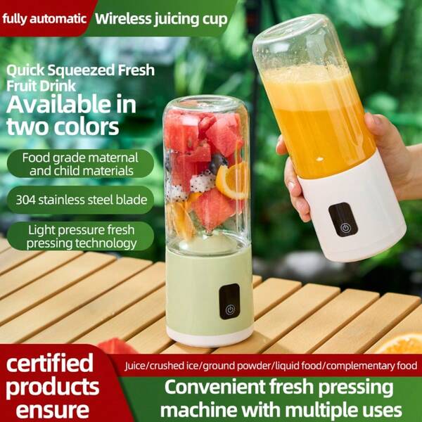 Portable Juice Blender, USB Rechargeable, With 12 Blades, 500ML Blender For Milkshakes And Smoothies, Refill Food, Crushed Ice, Stainless Steel Blades, Suitable For Outdoor And Travel