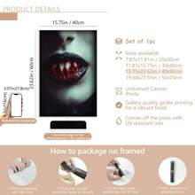 1 件无框哥特式吸血鬼帆布印刷品 - 吸血鬼牙齿印刷品、黑暗乡村风格艺术、哥特式美学、恐怖艺术印刷品、吸血鬼核心、黑暗幻想海报、墙壁艺术、房间装饰用品、秋季、万圣节、现代、复古（可选框架）