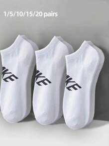 1/5/10/15/20 双女士短袜，返校季，黑/白/灰色，时尚字母设计，弹性舒适，轻盈面料，无束缚，女士休闲短袜