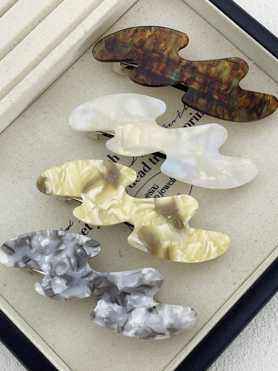 1 件女士波浪图案醋酸纤维发夹，简单百搭刘海夹，弹簧夹，适合工作通勤/旅行/派对/美容/餐饮/活动扎头发，花卉印花波西米亚风 ABS 塑料（ABS 树脂）发饰，爪夹，发夹，发夹，发夹，发夹，花朵发饰