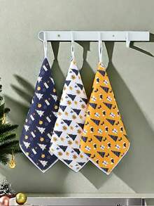 3 piezas de paños de limpieza de poliéster súper suaves con temática navideña de dibujos animados, toallas tejidas cuadradas adecuadas para la cocina y el baño, absorbentes y sin pelusa, herramientas de limpieza navideñas multifuncionales