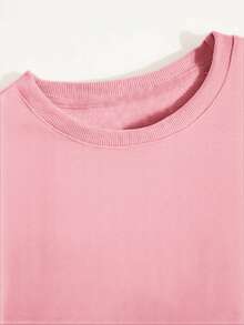 女士Curve oversize純色圓領運動衫，粉紅色印花設計，休閒風格，寬鬆剪裁，柔軟舒適，適合春秋季節，日常穿搭必備，海灘造型優選，獨特藝術圖案，棉質女士上衣，春夏裝假期度假，適合戶外運動服裝，秋冬季居家 日常休閒女裝，情侶款