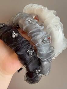 1pc Shiny Casual Polyester Fiber Sparkly Rhinestone Wrapped Mesh Headband, Suitable For Spring, Summer, Autumn, Winter, Hair Band, Hair Hoop, Hair Accessories ,Head Piece - D-5830 - View 6