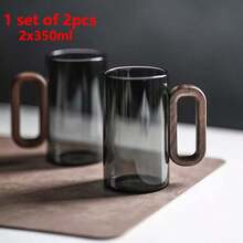 6件套360毫升套装，新颖设计，带木柄，黑色玻璃杯，高硼硅耐热玻璃杯，带手柄，适用于家庭、办公室、客人，大容量茶/水杯 - 黑的 - 查看 9