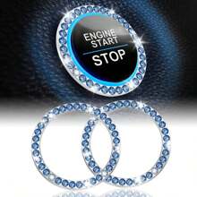 2 Stücke mit Strass verzierter Startknopf-Dekorationsring für das Auto, glitzerndes Auto-Innenausstattungs-Accessoire für Frauen, Startknopf-Abdeckung/-Aufkleber, Schlüssel-Zündung & Knauf-Glitzerring, bunt