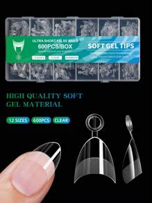 600Pcs Pre-Shaped Extra Short Stiletto False Nails Press On Nails Soak Off Clear Nail Tips With 10 Sizes Half Cover Nail Tips For Acrylic Nail Nail Supplies Nails