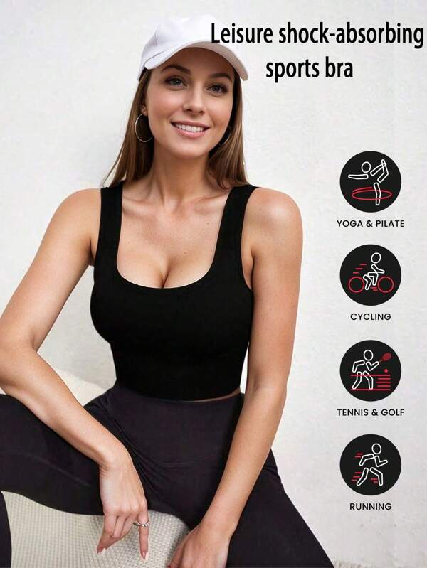 1 pieza Sujetador deportivo casual y deportivo con costillas de una mujer con correa ancha para absorber los golpes, ropa interior para correr y yoga