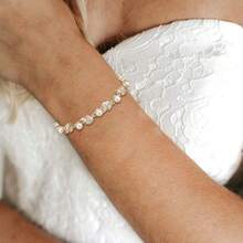 Crysdue Wedding Bridal Link Bracelet Brides Bridesmaids, Marquise Cubic Zirconia Tennis Bracelets Women Prom Jewelry - E_珍珠+立方氧化鋯,金 6.3-7.87 英寸 - 查看 2