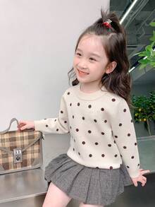 enmi bear Girls Fleece Sweater, Fashionable Knitted Warm Long Sleeve Top, Autumn/Winter - Camel - View 2