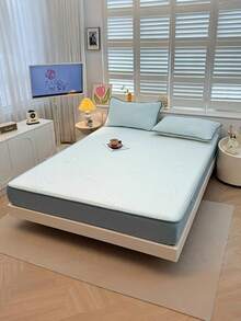 1件套小熊提花豆豆绒凉感儿童床罩，适合夏季清凉儿童床上用品，儿童床上用品，可机洗，儿童房装饰，床垫保护套，床垫罩