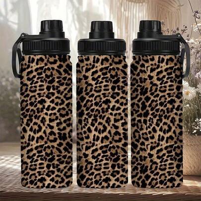 1pc18oz大容量豹纹太空水壶，不锈钢材质，保温保冷，非常适合家庭、户外、运动，便携式盖子，使用非常方便，是圣诞节、生日或周年纪念日的首选礼物。