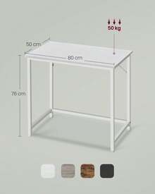 Bureau d'Ordinateur, Table, 50 x 80 x 76/50 x 100 x 76/60 x 120 x 76/60 x 135 x 76 cm, pour Bureau, Chambre, Salon, Cadre en Métal, Blanc Érable et Blanc Nuage/Couleur Chêne Naturel et Blanc Perle/Grège Chiné et Noir d'Encre/Marron Camel et Noir d'Encre/Marron Rustique et Noir d'Encre/Noir Boisé + Noir D'encre - Blanc - Voir 4