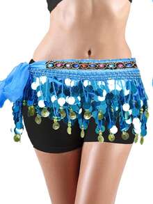 女士肚皮舞臀巾裹裙，带亮片流苏，迷你裙装，适合泰国/阿拉伯舞者