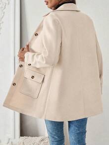 Abrigo informal de diario para mujer con cuello vuelto, botones delanteros y bolsillo, de unicolor