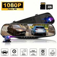 4.5-Inch Flip Mirror Dash Cam With Front And Rear Camera, 1080P Full HD, Super Night Vision, Parking Mode, Motion Detection, Loop Recording, Includes 32GB SD Card-Holiday Gift - Premium model (with 32G card) - 查看 1