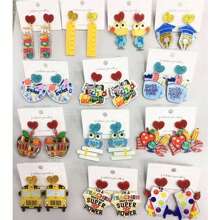 4/2pcs Colorful Pencil, Book Acrylic Stud Earrings, Cartoon Dangle Earrings, Suitable For Teacher's Day, Graduation, Back To School, Party, Street Style, Vacation, Daily Wear, Halloween, Christmas (No Card Included)