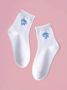 5 Pairs Children's Socks, Spring/Summer, Solid Color Lace Trim Socks, Cute Blue Rabbit & Tao Tao Pattern, Simple Fashion Versatile, Skin-Friendly Soft Breathable Casual Sports Socks, Suitable For Daily Wear, Gifts, Travel, Back To School, Campus, Sports, New Semester, Students, Back To School Season - Multicolor - View 7