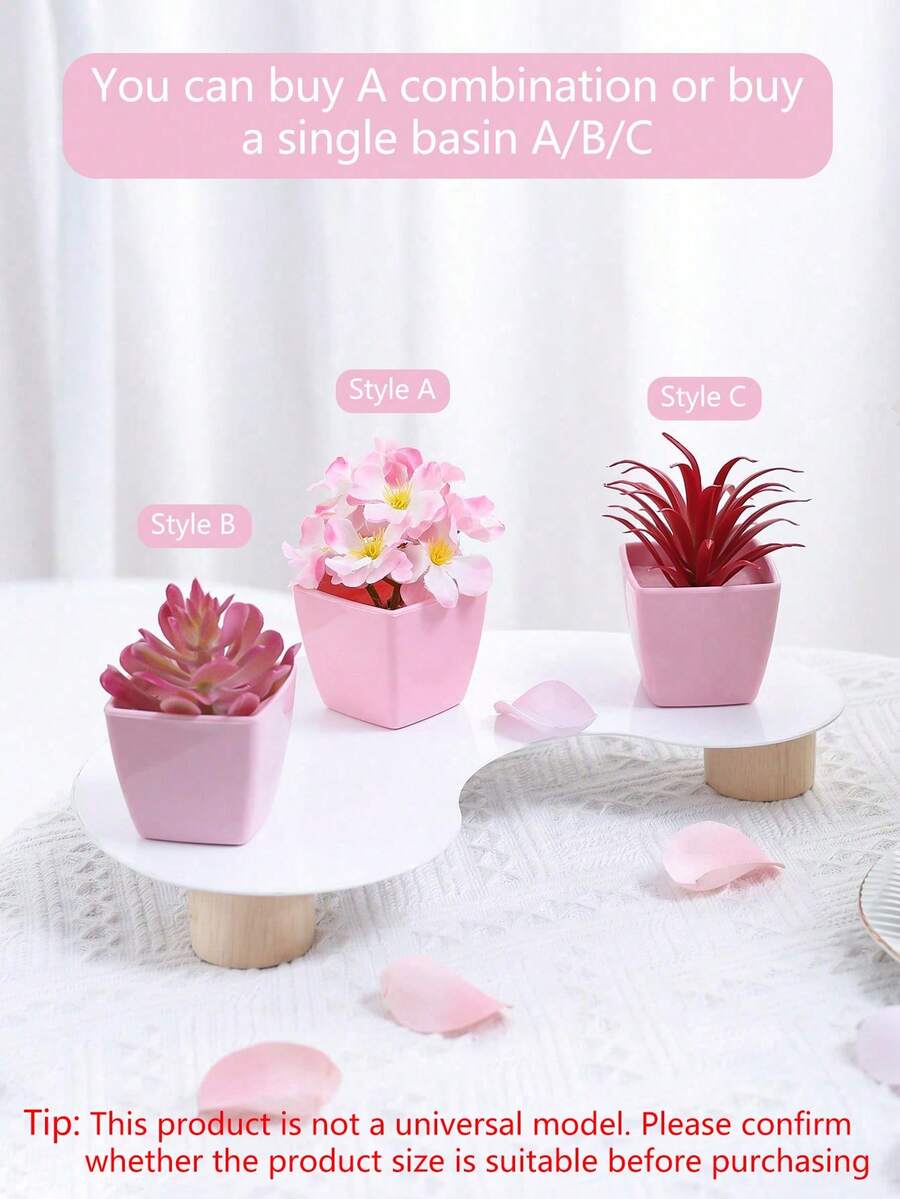 1 件/3 件人造迷你盆栽植物套装 - 现代家居装饰塑料绿植展示，适合情人节、求婚派对、桌面装饰、情人节、生日毕业礼物、花园装饰、户外植物、园艺、假花 - 多色 - 桃花組合 - 查看 1