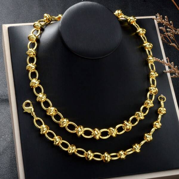 Conjunto de joyería de moda personalizado de collar y pulsera trenzados de oro de 18k para mujer, juego de joyas a la moda que no se desvanece para uso diario y fiestas