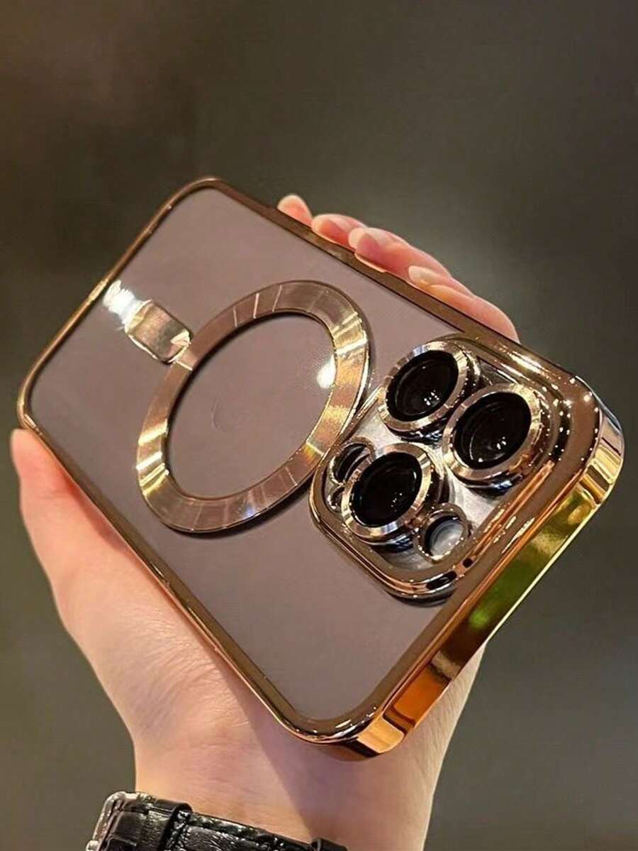 DECOPHONE 1 件光面电镀镜头保护磁力保护壳，兼容 Apple 17、17 Pro、17 Pro Max、11、12、13、14、15、16 Pro、Pro Max、Galaxy A54、S22、S23、24、25 Ultra、A54、A55/支持无线充电，附带圆形磁环（适用于其他型号）或开放式磁环（兼容 Apple 17 Pro、17 Pro Max）。 - 金色 - 查看 1