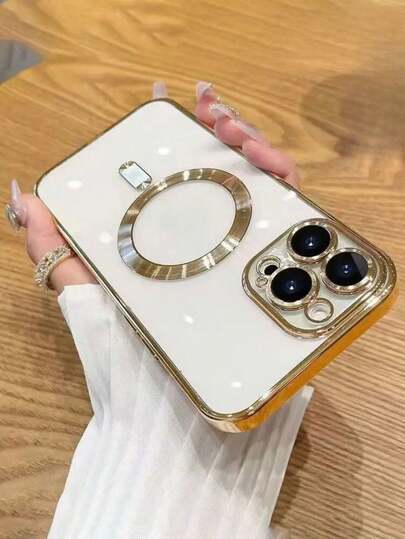 DECOPHONE 1片光滑电镀镜头保护膜磁吸壳，兼容苹果17、17 Pro、17 Pro Max、11、12、13、14、15、16 Pro、Pro Max，三星Galaxy A54、S22、S23、24、25 Ultra、A54、A55/支持无线充电，包含圆形磁环（适用于其他型号）或开口磁环（兼容苹果17 Pro、17 Pro Max），国际版，非国内版